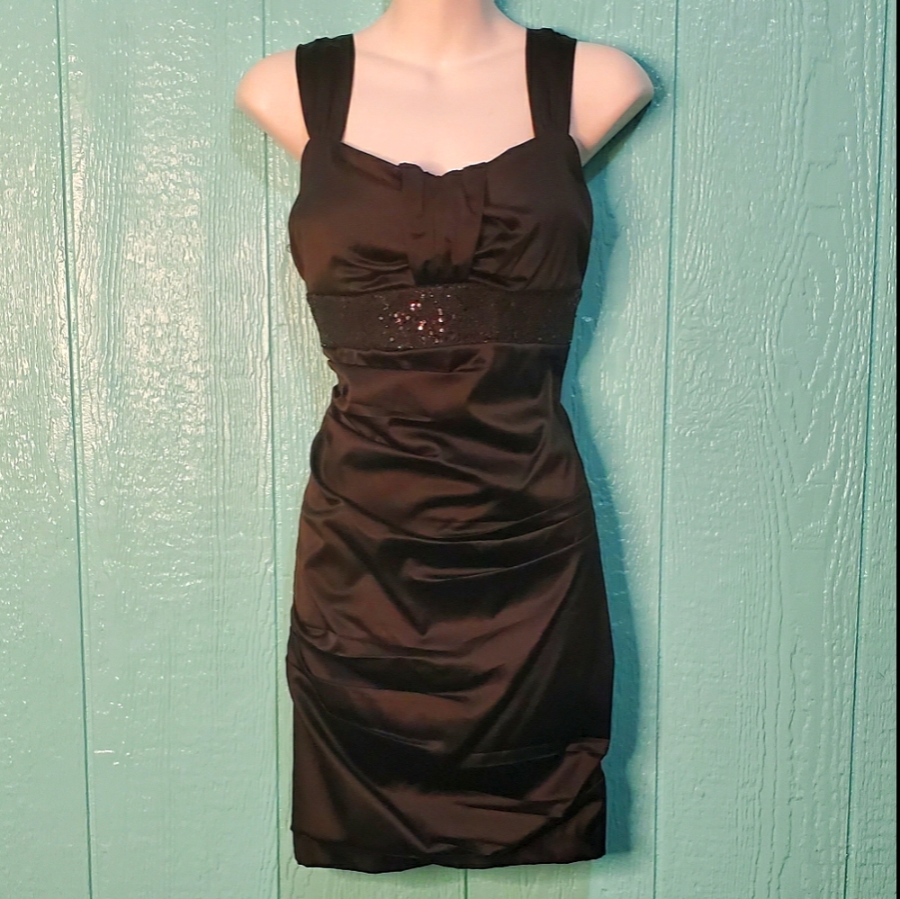 ♥️ Ruby Rox Black dress sequins back zipper sleeveless elastic size 9